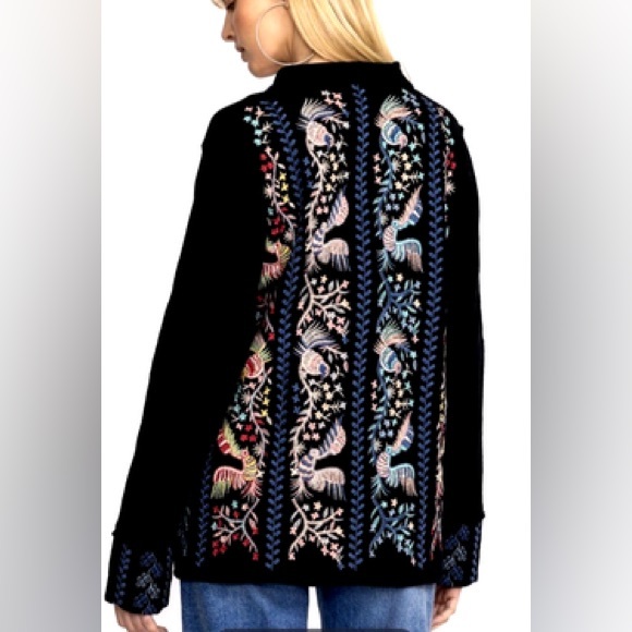 Johnny Was Violetta Embroidered Bird Kimono Cardigan Jacket Black Sz S - Picture 2 of 10